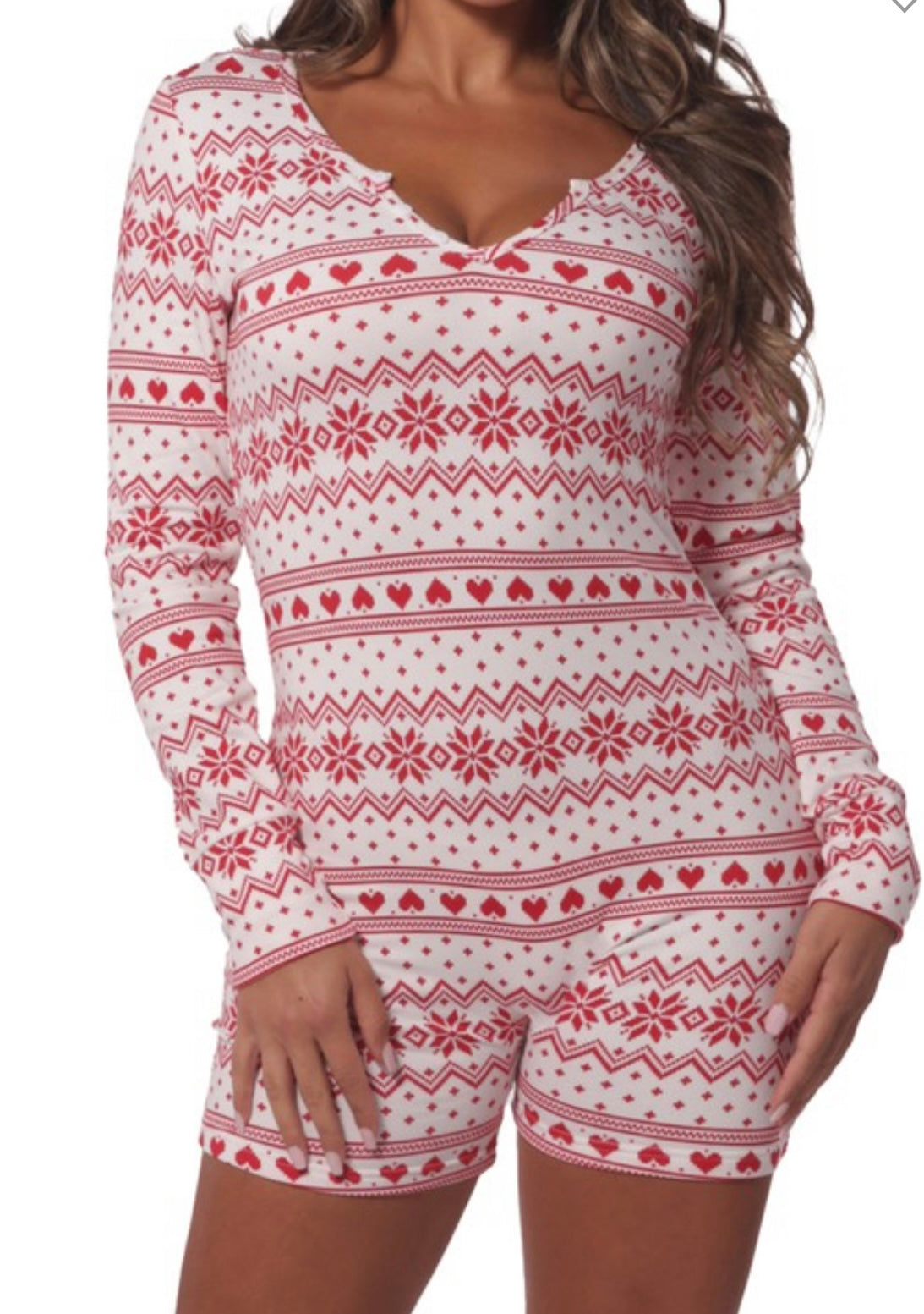 CHRISTMAS PJ ROMPER- (WHITE w/ RED)