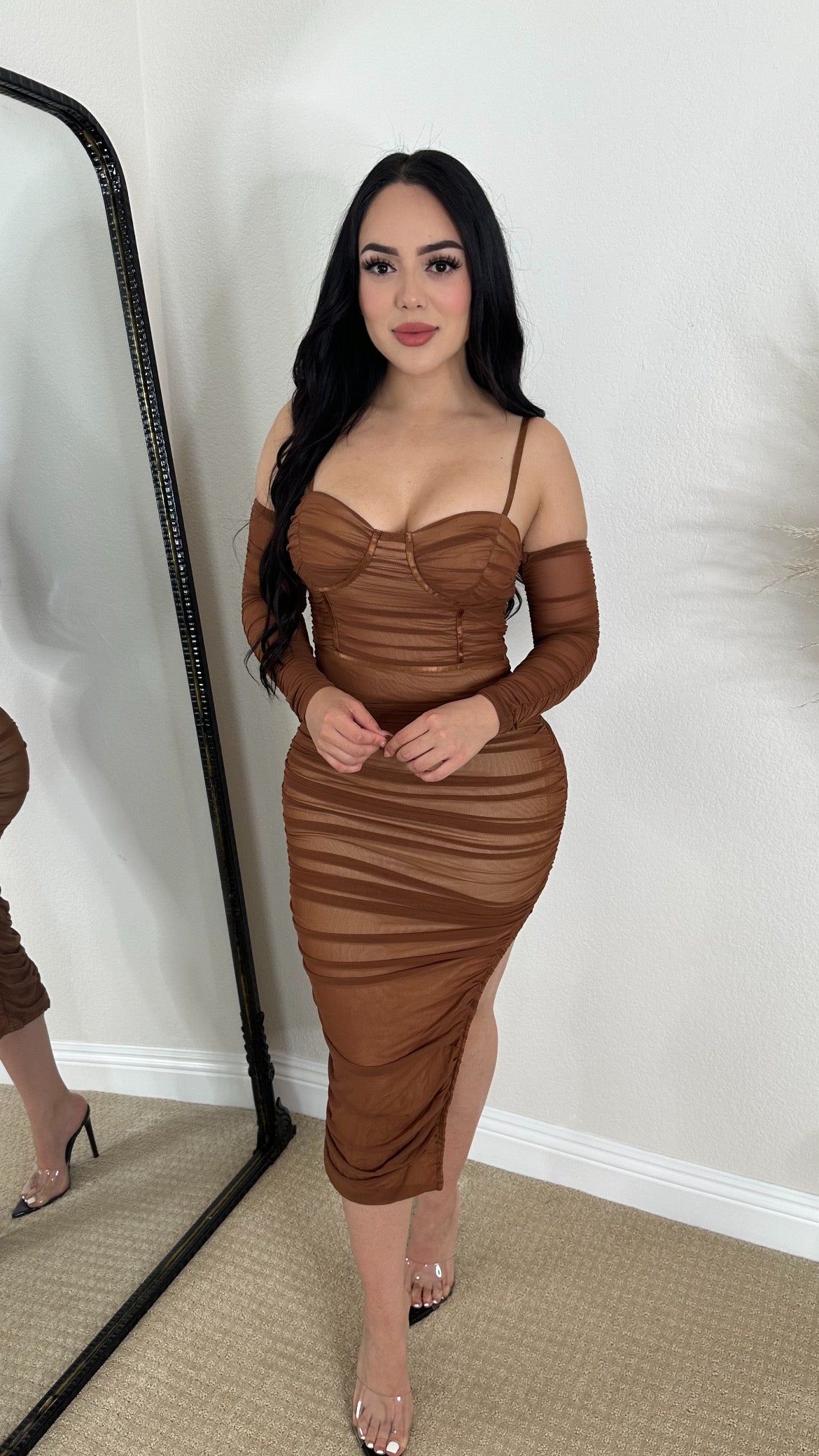 MADELYN DRESS - (BROWN)