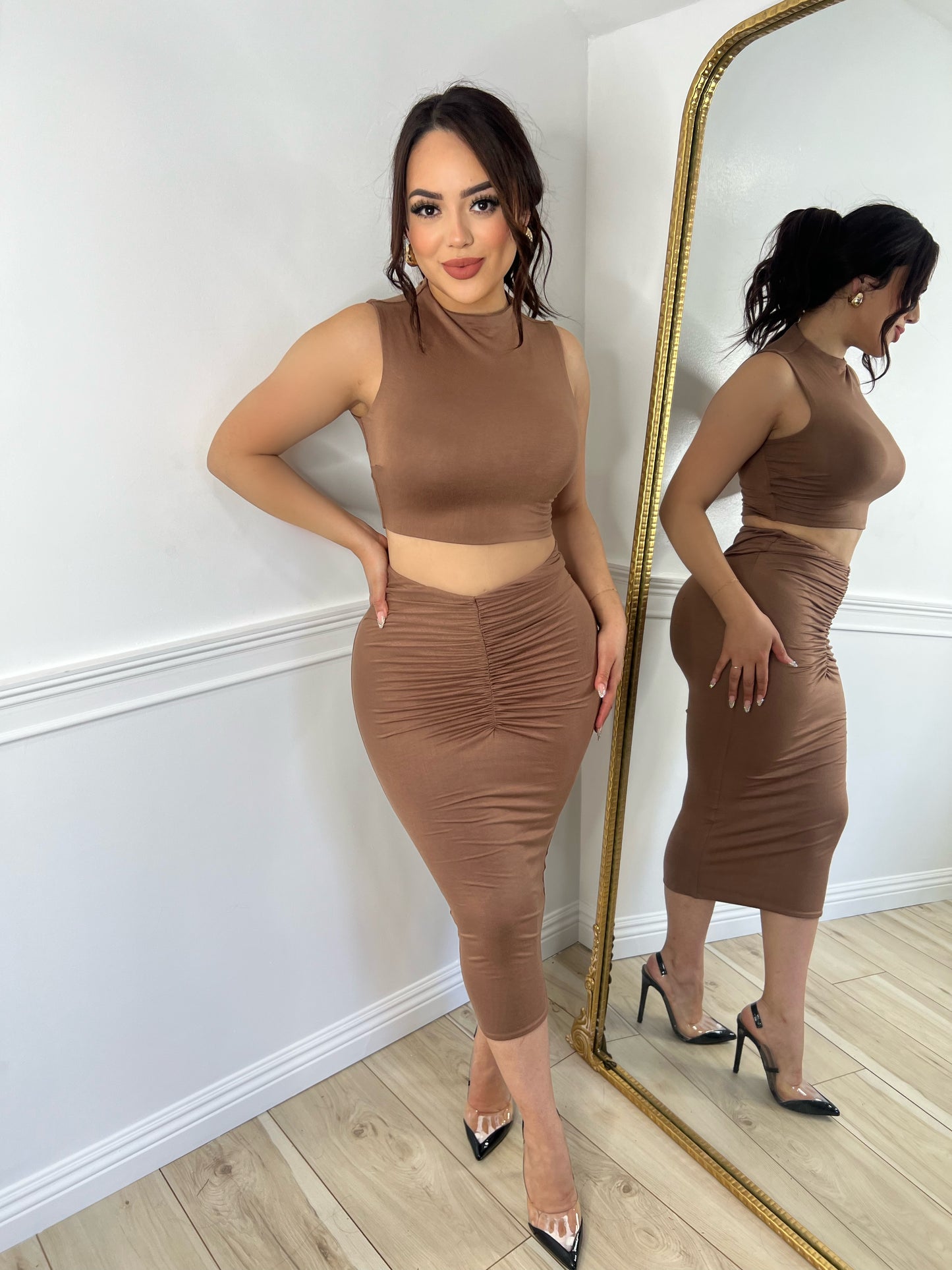 CECILIA SKIRT SET - (LIGHT BROWN)