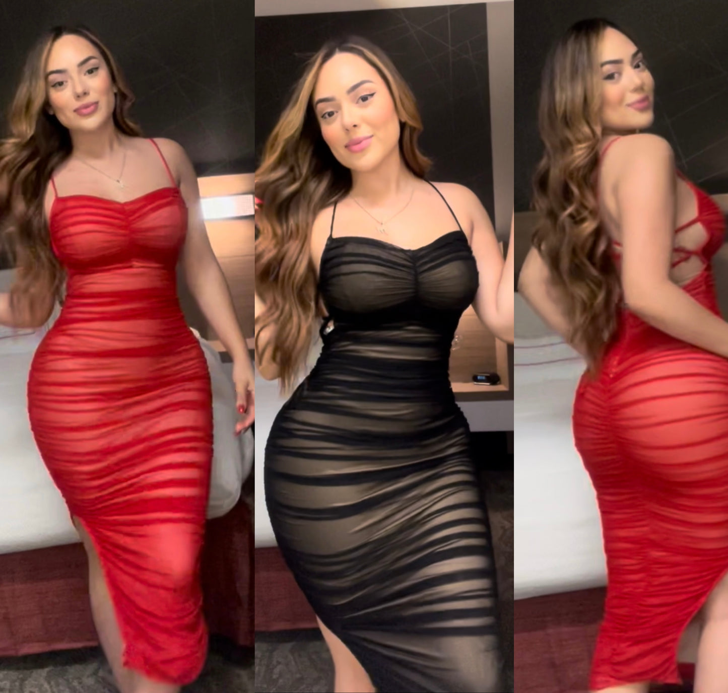 TINA DRESS - (RED & BLACK)