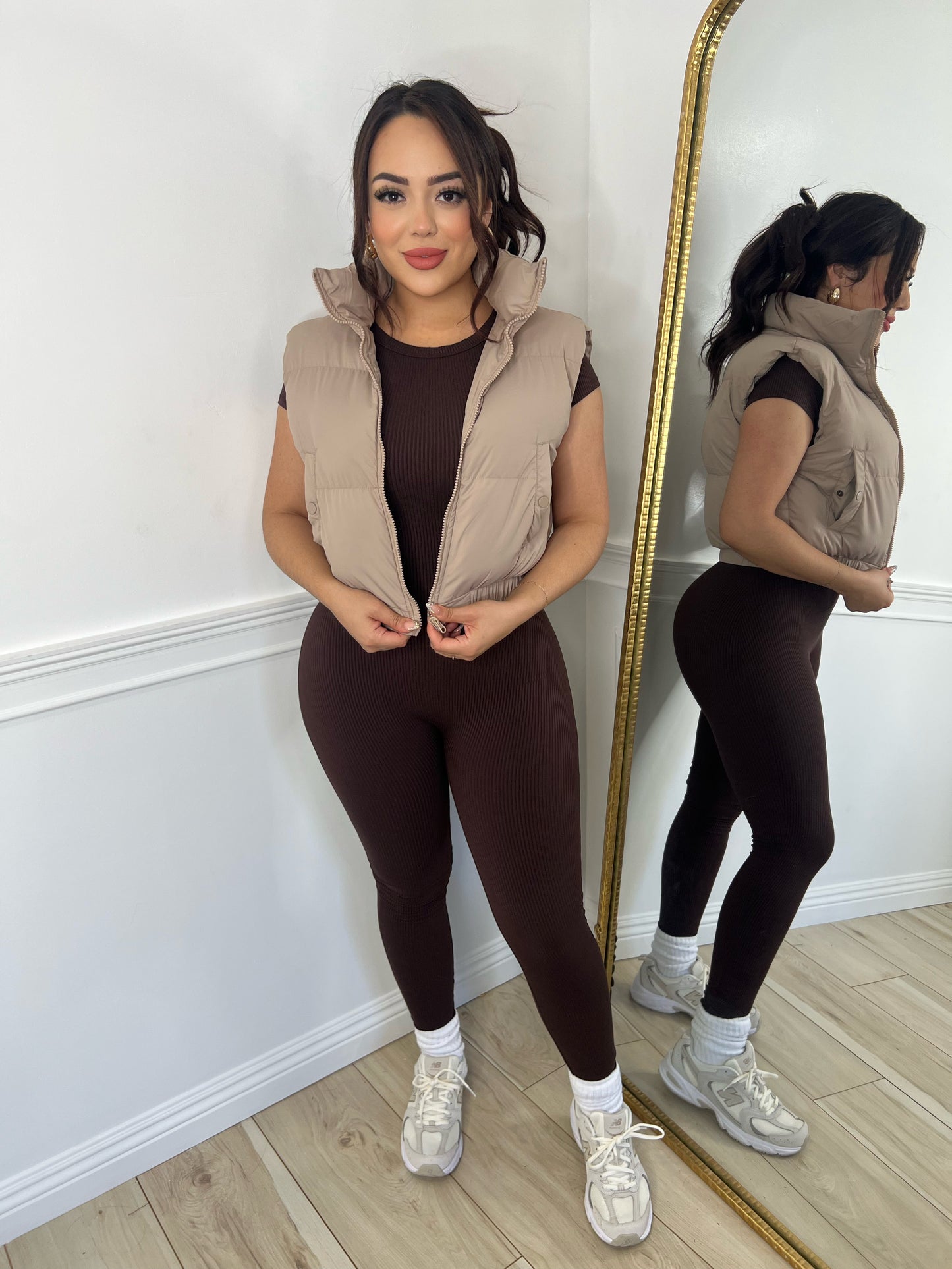 CROPPED PUFFER VEST - (TAUPE)